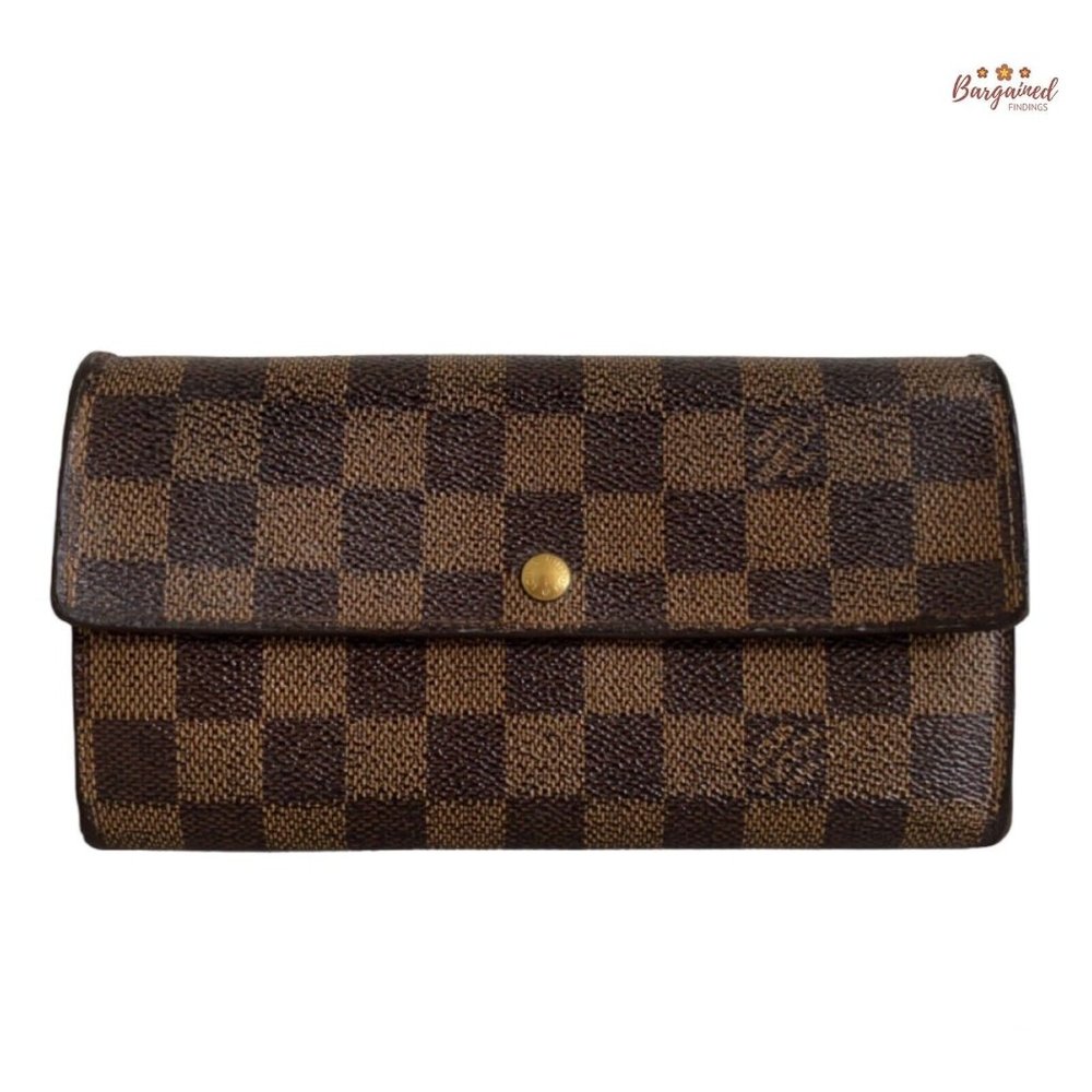 Authentic Louis Vuitton Damier Ebene Coated Canvas Leather Sarah Long Wallet